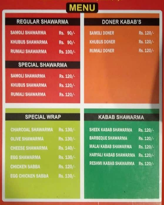 Menu At Mohammedia Shawarma Alkapur Hyderabad