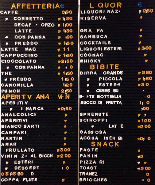 Menu di Agostini dal 1968 