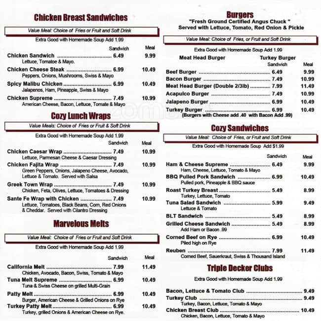 Menu at Cozy Corner Restaurant and Pancake House, Chicago, N Milwaukee Ave