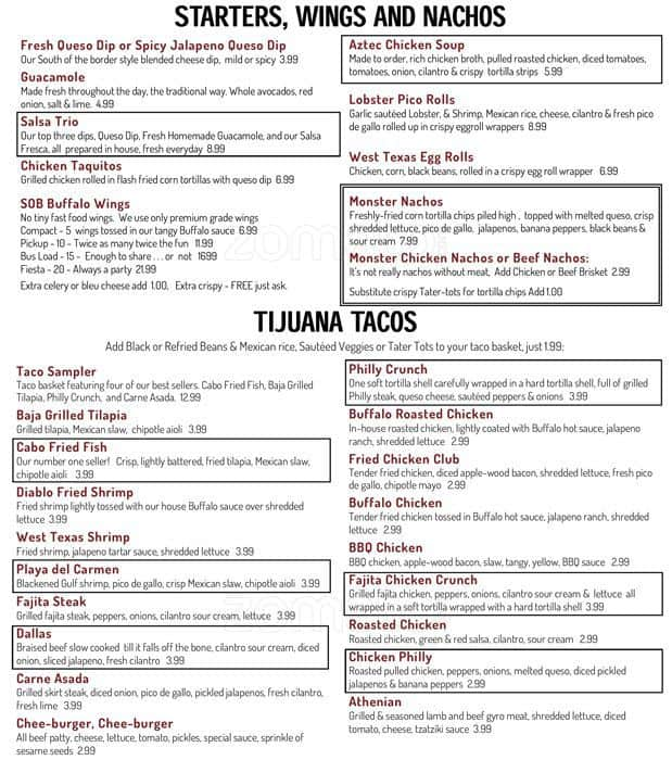 Tijuana Garage Menu Menu For Tijuana Garage Little Five Points