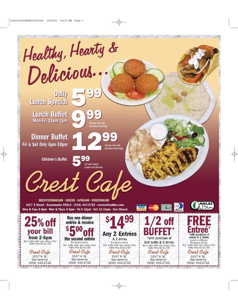 Crest Cafe menu