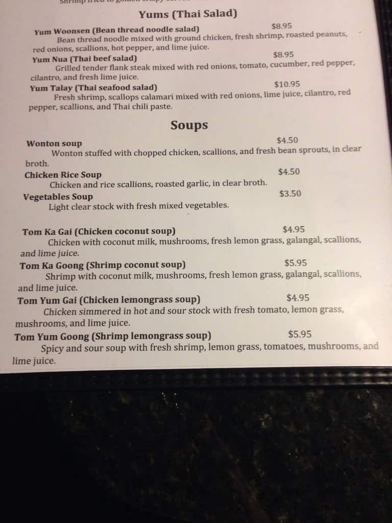 Menu at Thai Pepper restaurant, Fort Pierce