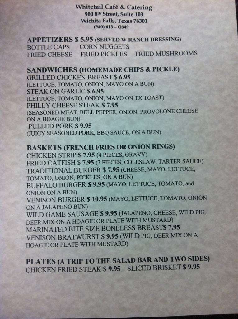 Whitetail Cafe Menu, Menu for Whitetail Cafe, Wichita Falls, Wichita