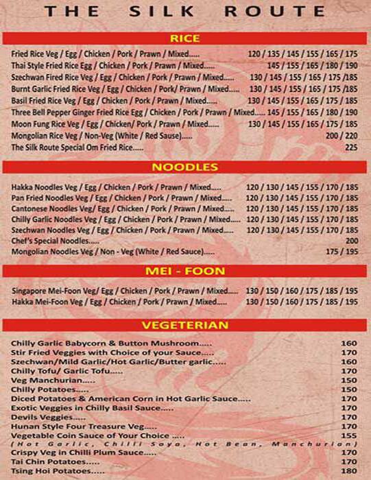 The Silk Route menu