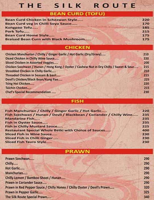 The Silk Route menu