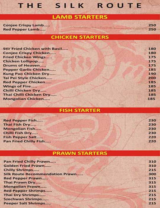 The Silk Route menu