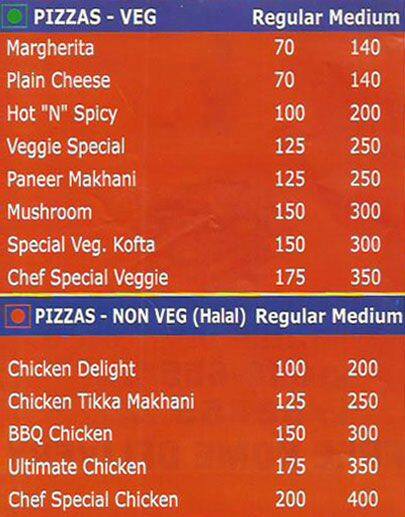 The Pizza Shop menu