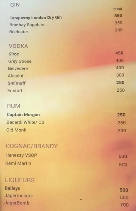 Score Lounge Bar Night Club menu