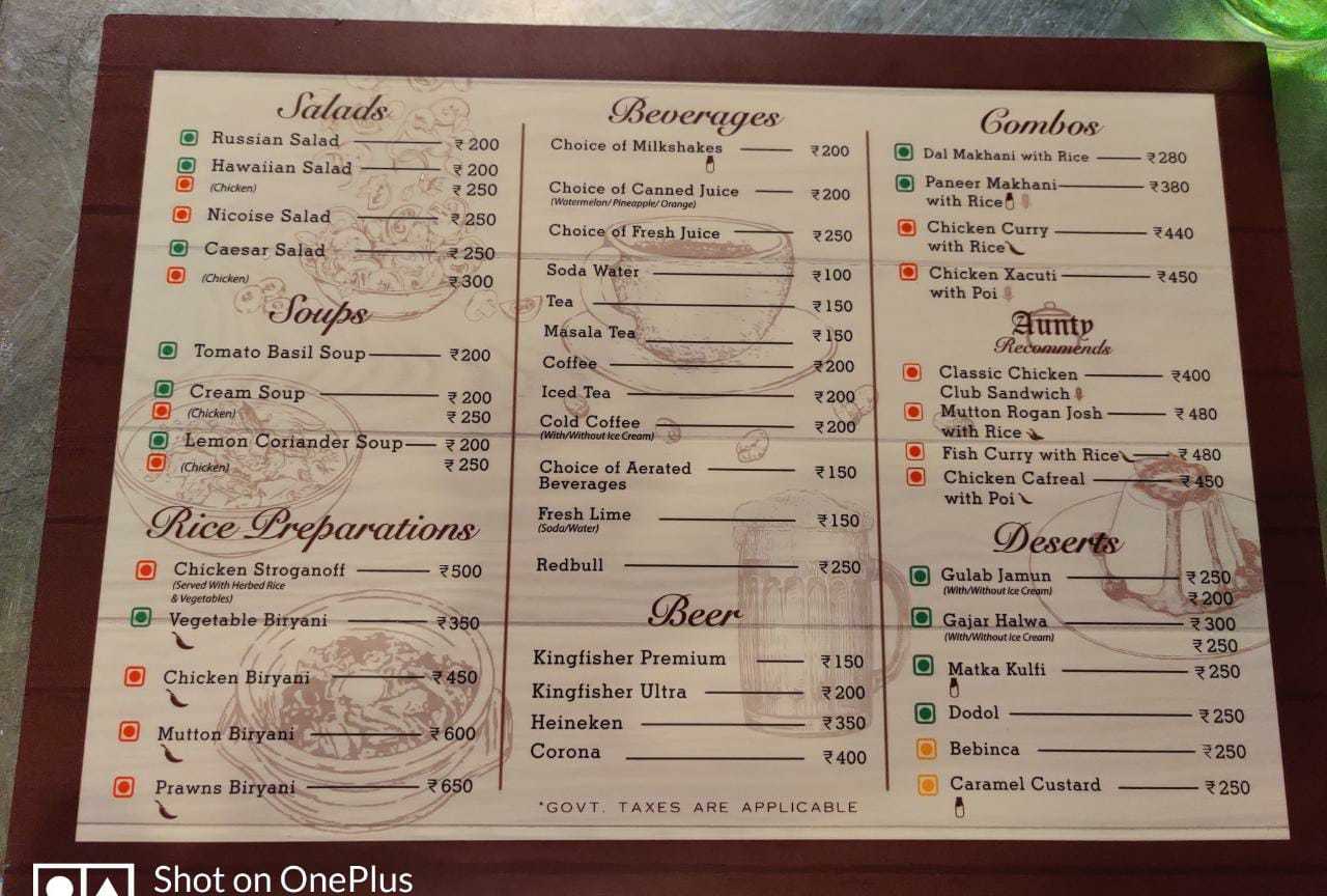 Aunty Maria menu