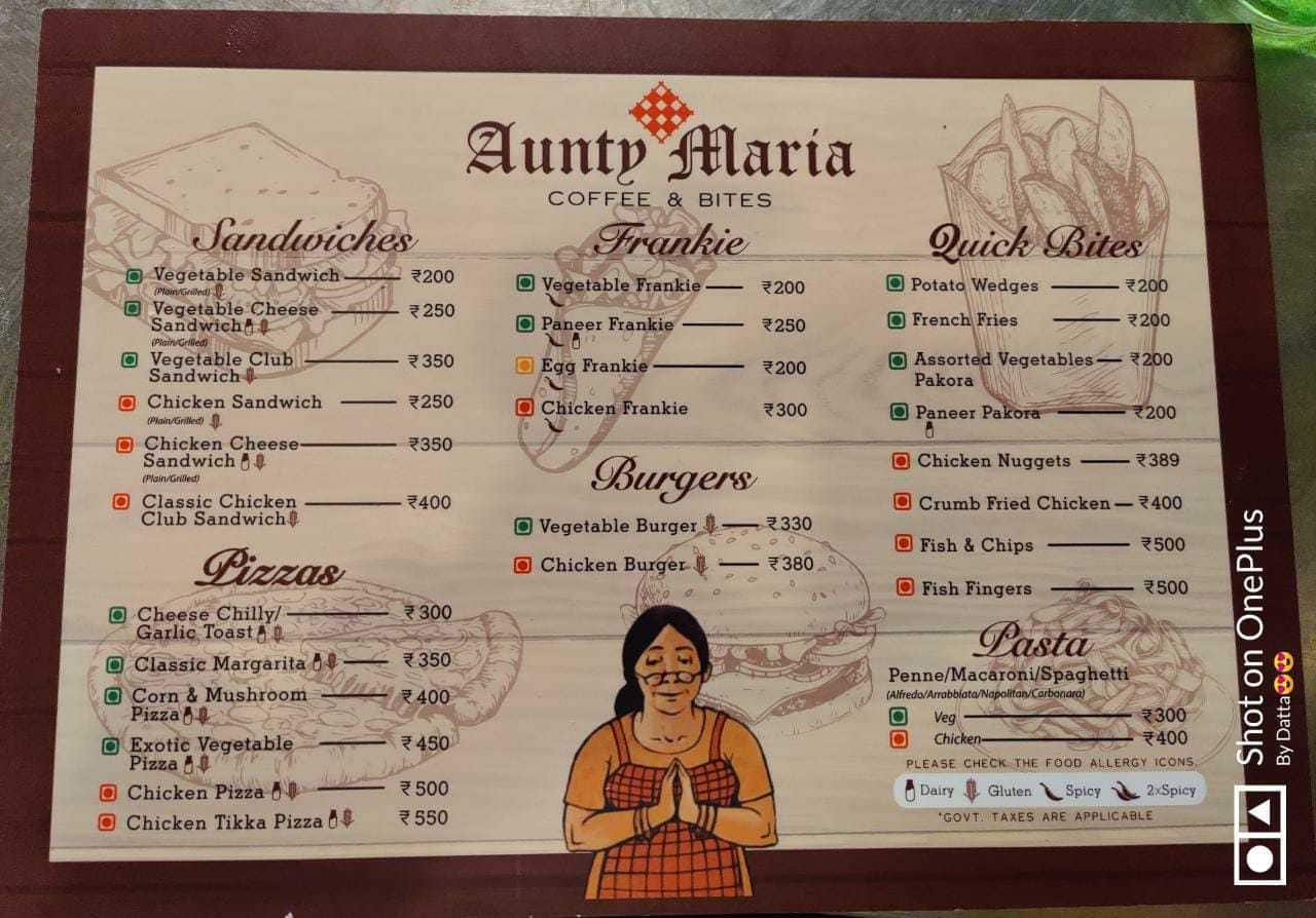Aunty Maria menu