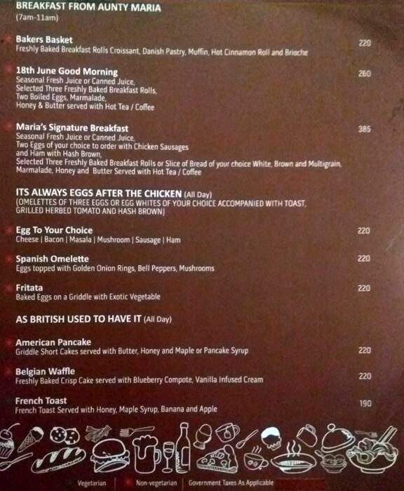 Aunty Maria menu