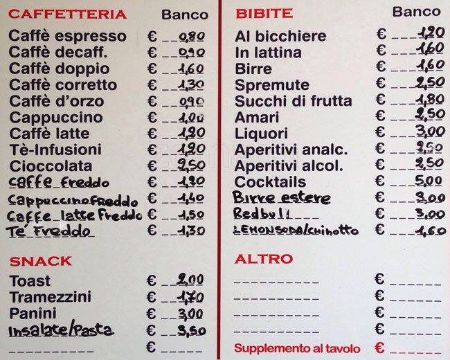 Menu di Pizzeria Caffetteria 