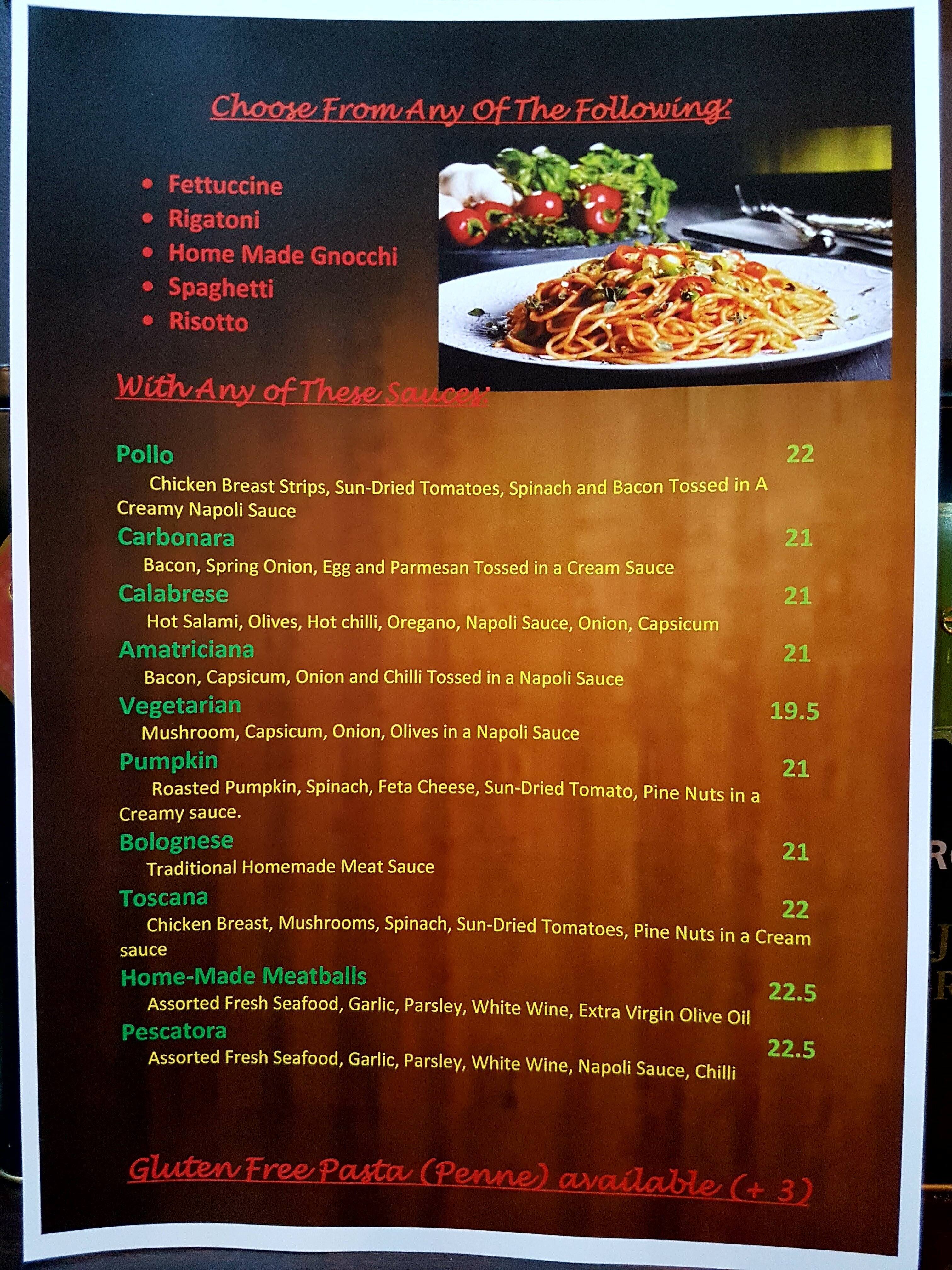 Menu at Jack's Place restaurant, Ferntree Gully