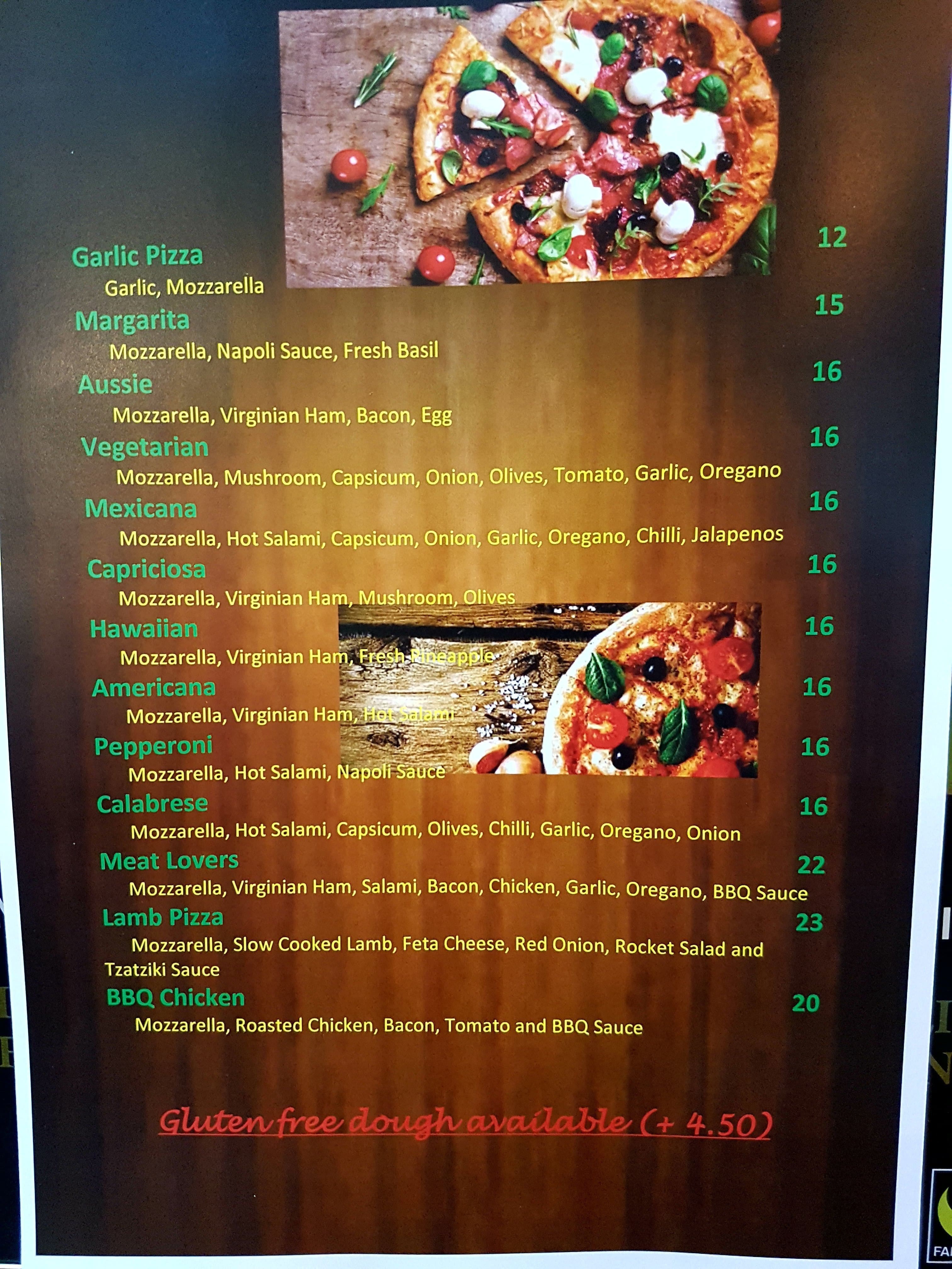 Menu at Jack's Place restaurant, Ferntree Gully