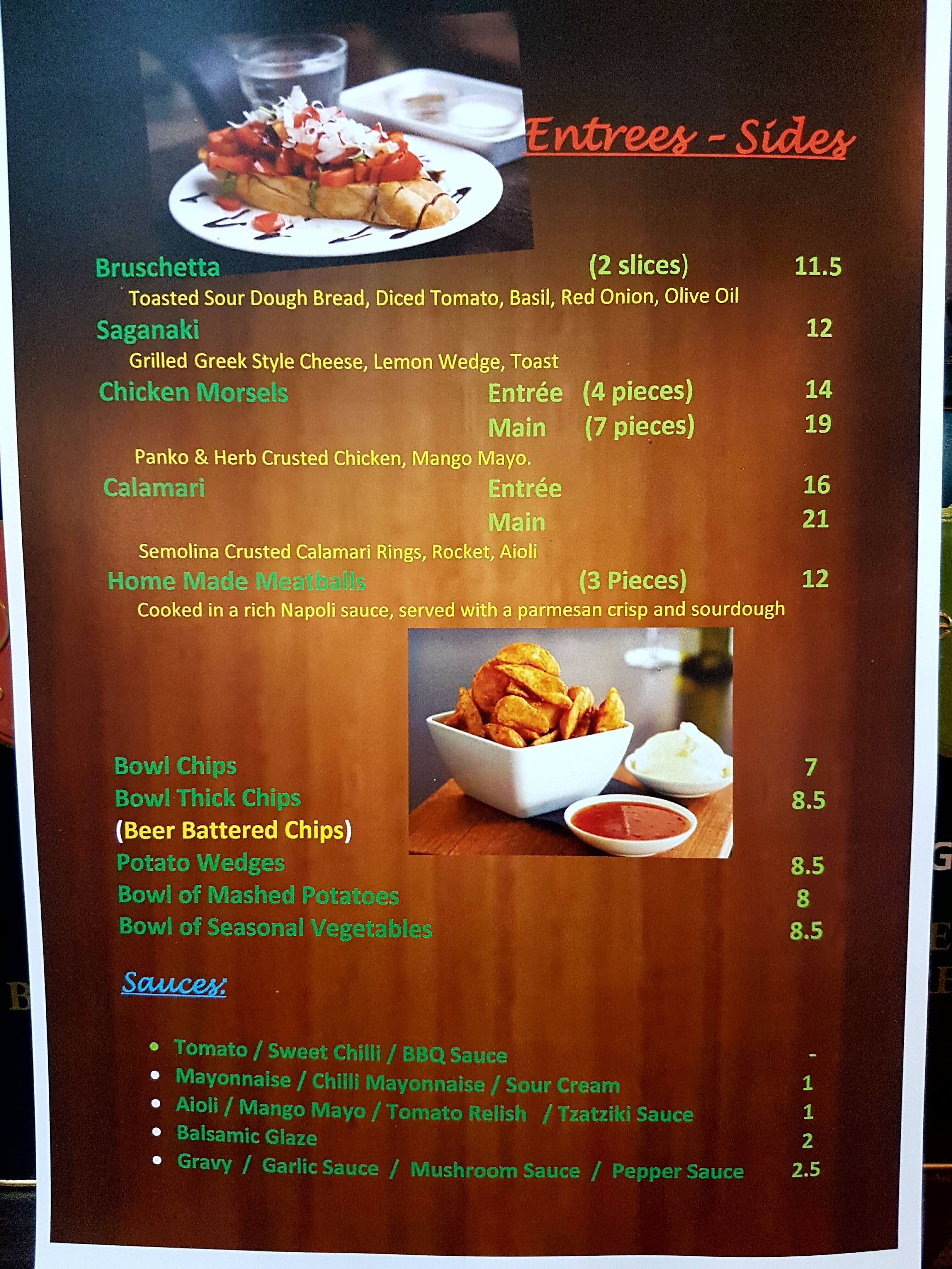 Menu at Jack's Place restaurant, Ferntree Gully