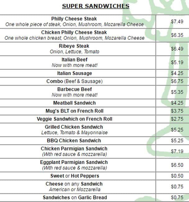 Menu at Mug's Pizza & Ribs pizzeria, Schaumburg