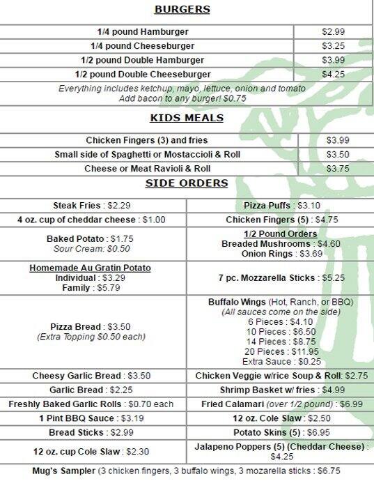 Menu at Mug's Pizza & Ribs pizzeria, Schaumburg