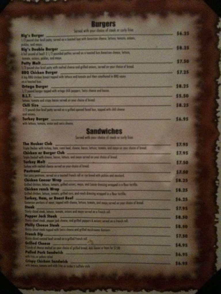 Menu at BIGS Fullerton pub & bar, Fullerton