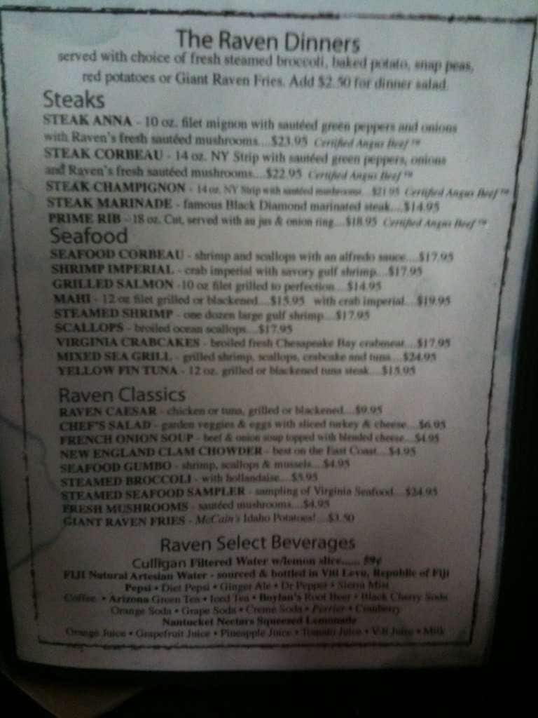 Menu at Raven pub & bar, Virginia Beach