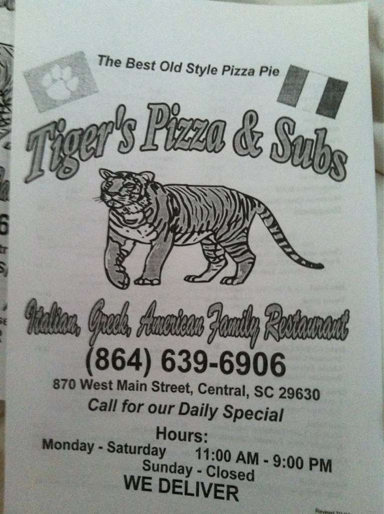 Tigers Pizza & Subs Menu, Menu de Tigers Pizza & Subs, Central, Greenville Urbanspoon/Zomato