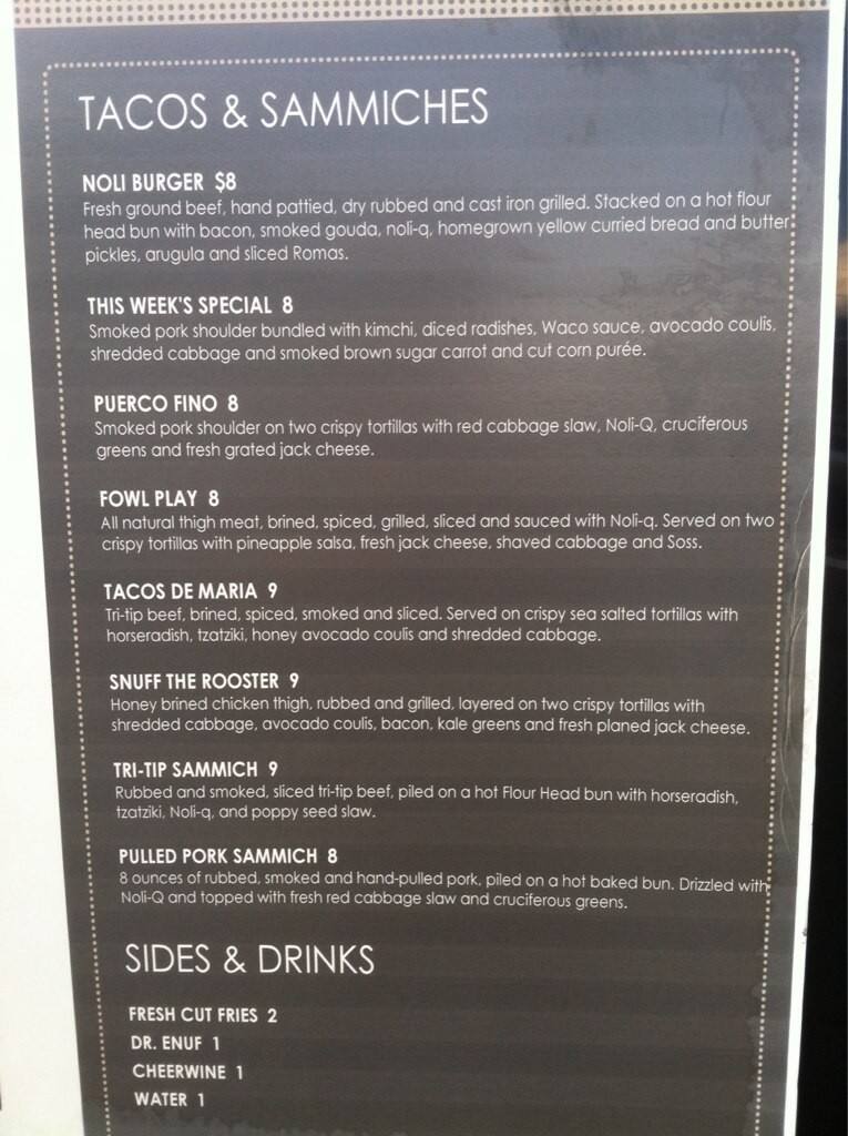 Menu at Noli Food Truck fast food, Johnson City