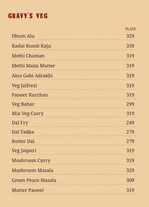 Aroma's Hyderabad House menu