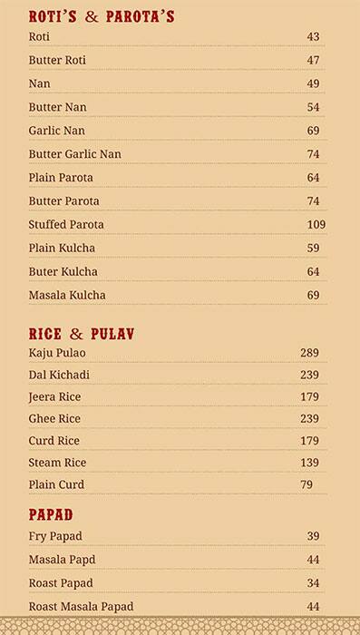 Aroma's Hyderabad House menu