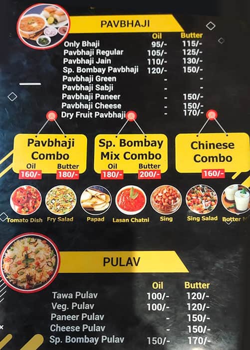 Menu of Bombay Pavbhaji, Chandkheda, Ahmedabad