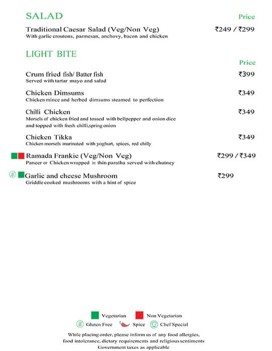 Menu at Garden Cress Ramada Dehradun, Dehradun