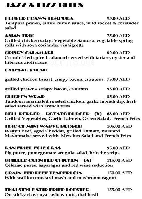 Jazz'n Fizz Bar Menu, Menu for Jazz'n Fizz Bar, Al Markaziya, Abu Dhabi