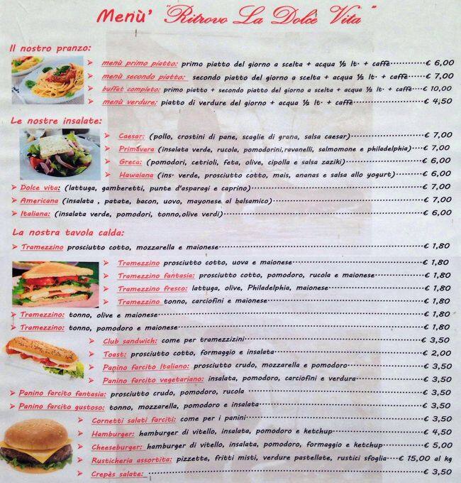 Menu di Ritrovo La Dolce Vita 