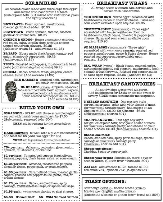 Jam on Hawthorne Menu, Menu podniku Jam on Hawthorne, Hawthorne