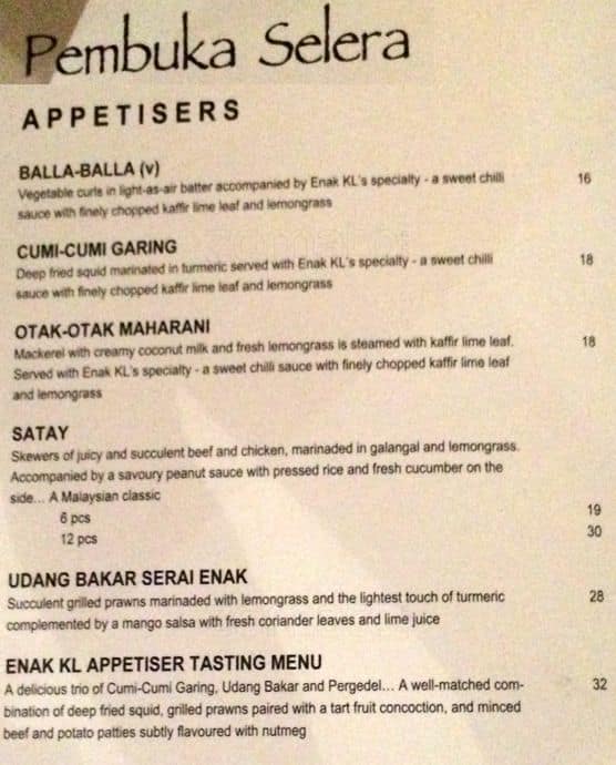 Enak Bukit Bintang Menu