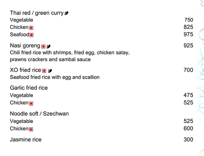 The Reef menu
