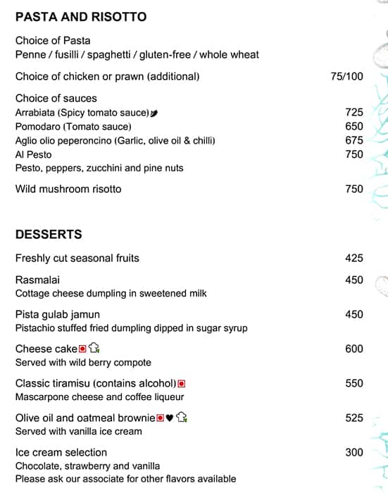 The Reef menu