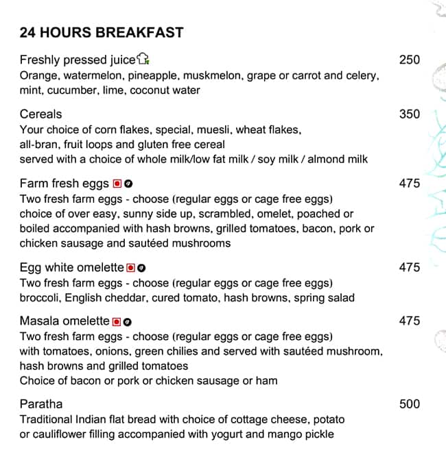The Reef menu