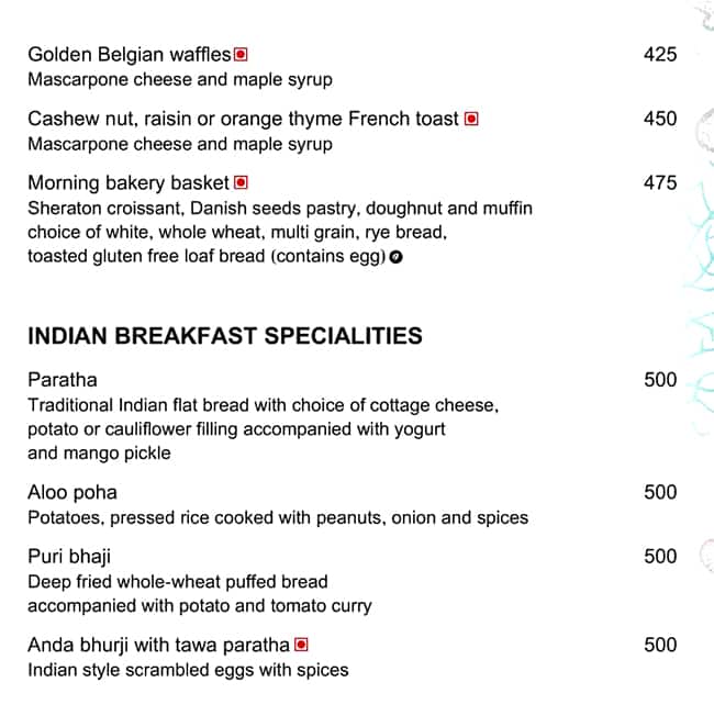 The Reef menu