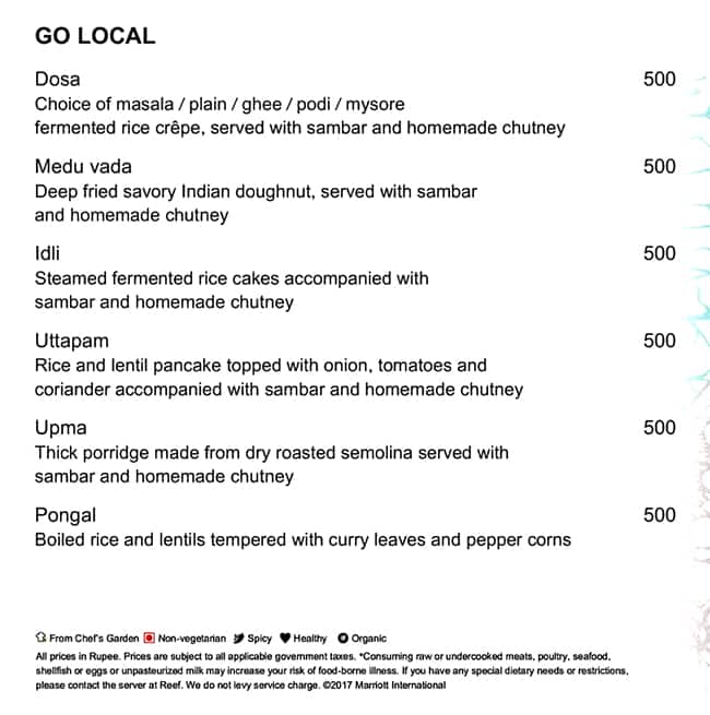 The Reef menu