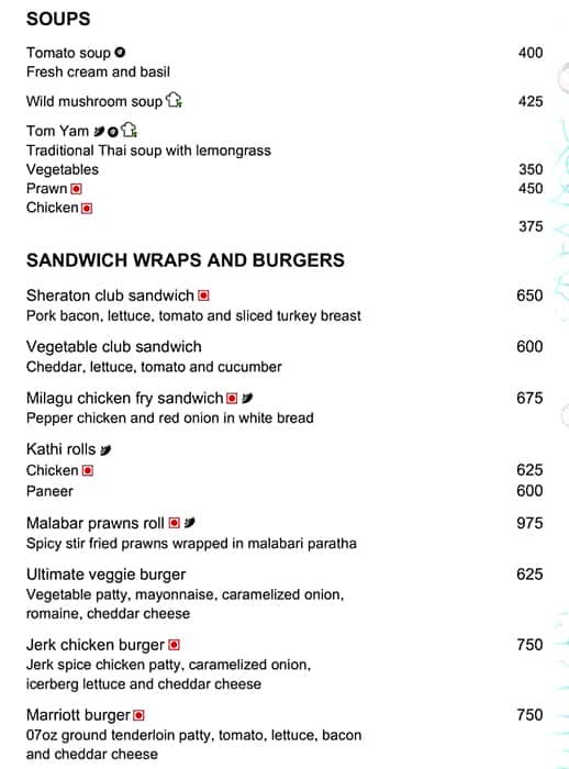 The Reef menu