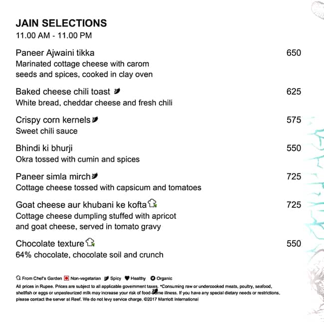 The Reef menu