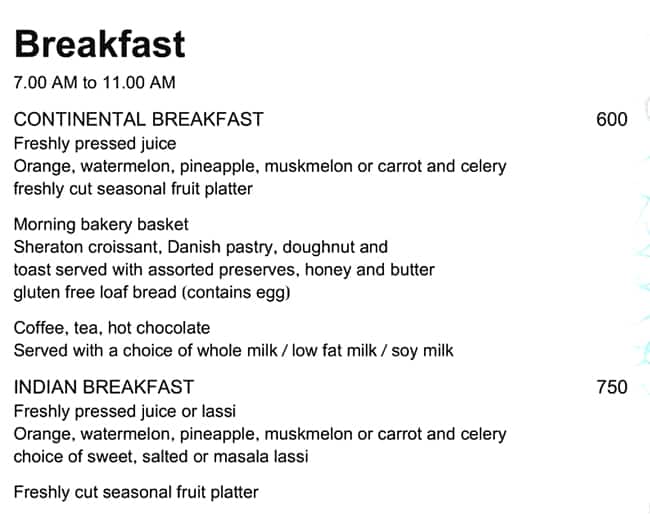 The Reef menu
