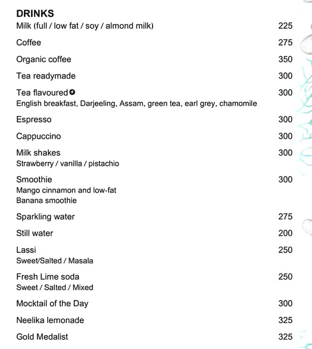 The Reef menu