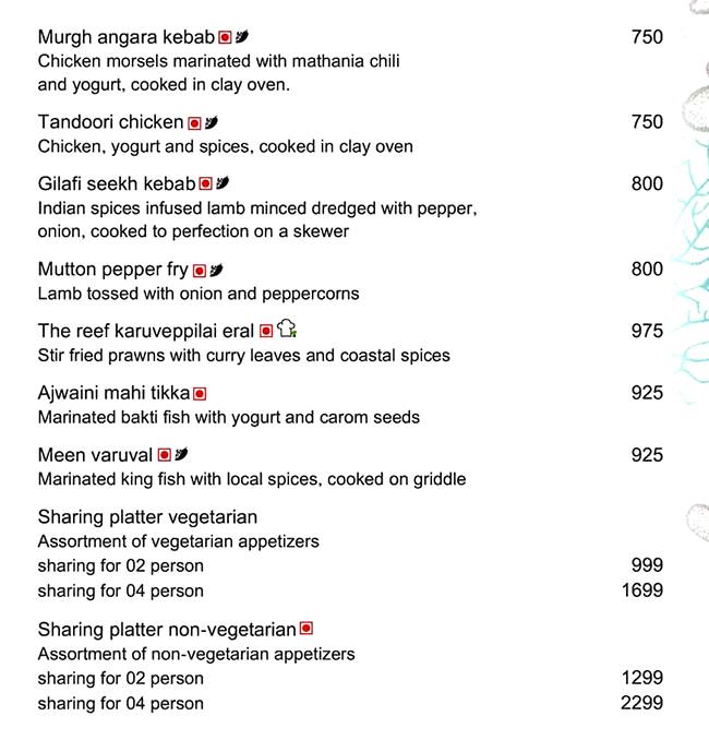The Reef menu