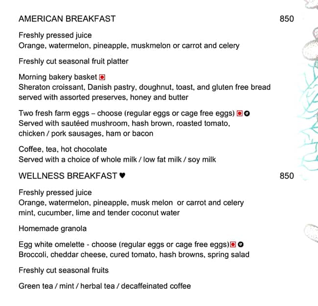 The Reef menu