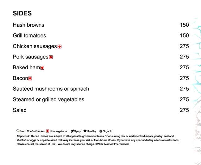 The Reef menu