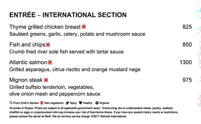 The Reef menu