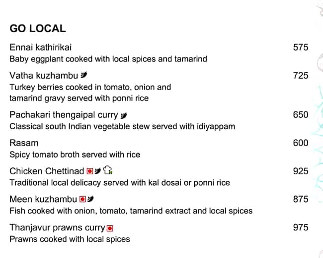 The Reef menu