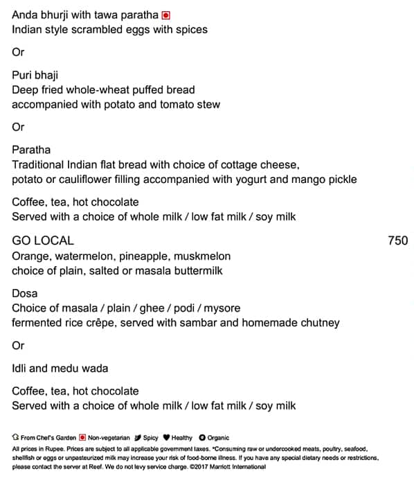 The Reef menu