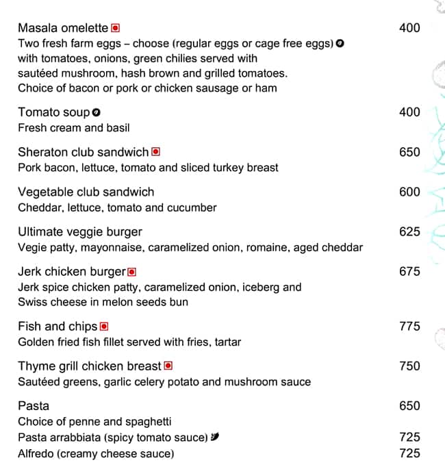 The Reef menu