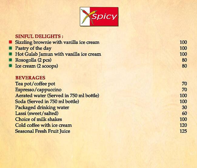XSpicy menu